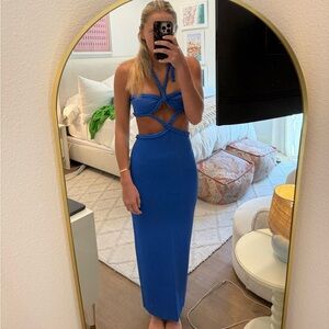 Royal Blue Backless Cutout Halter Maxi Dress